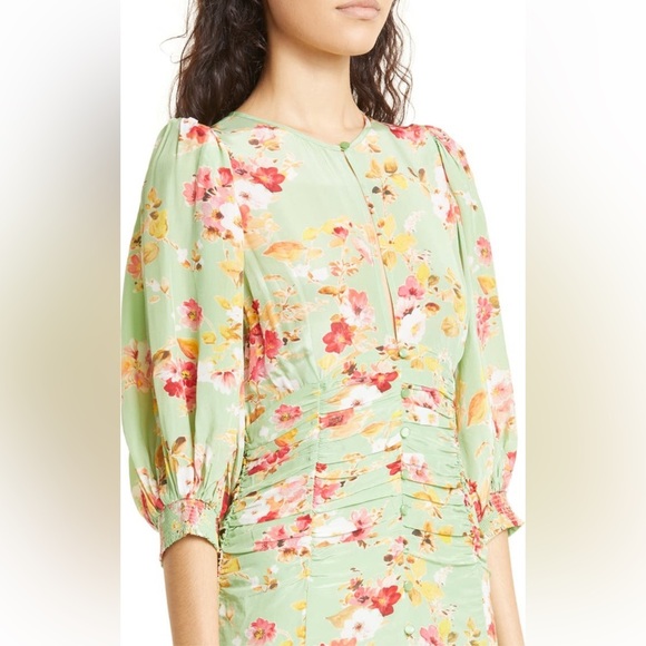 ByTimo Satin Green Bouquet Floral Print Ruched Gown - Picture 5 of 10